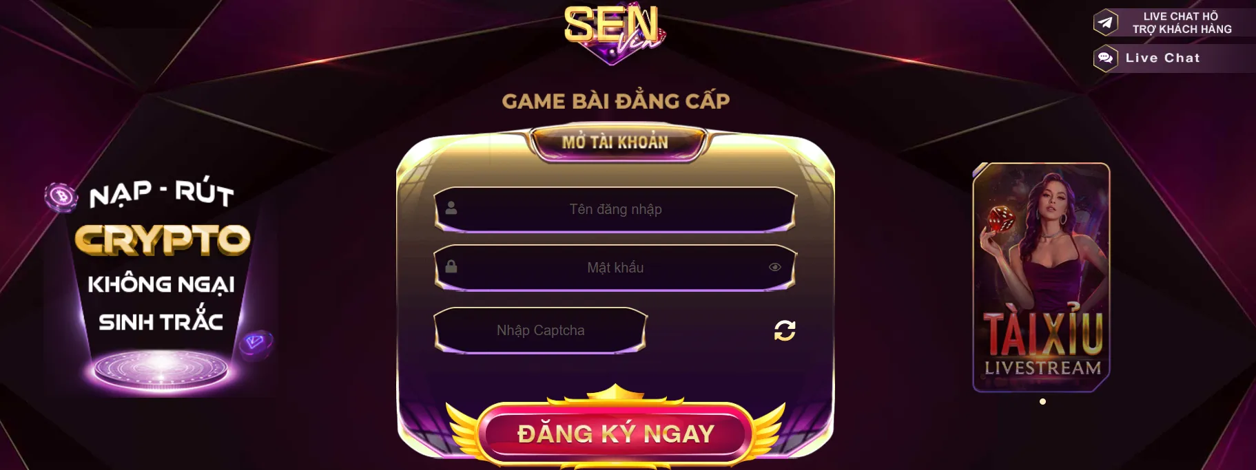 Giao diện đăng ký Sen
